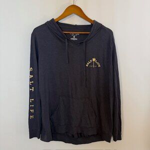 Salt Life Women’s Light Weight Gray Palm Trees Hoodie Size M Live Salt